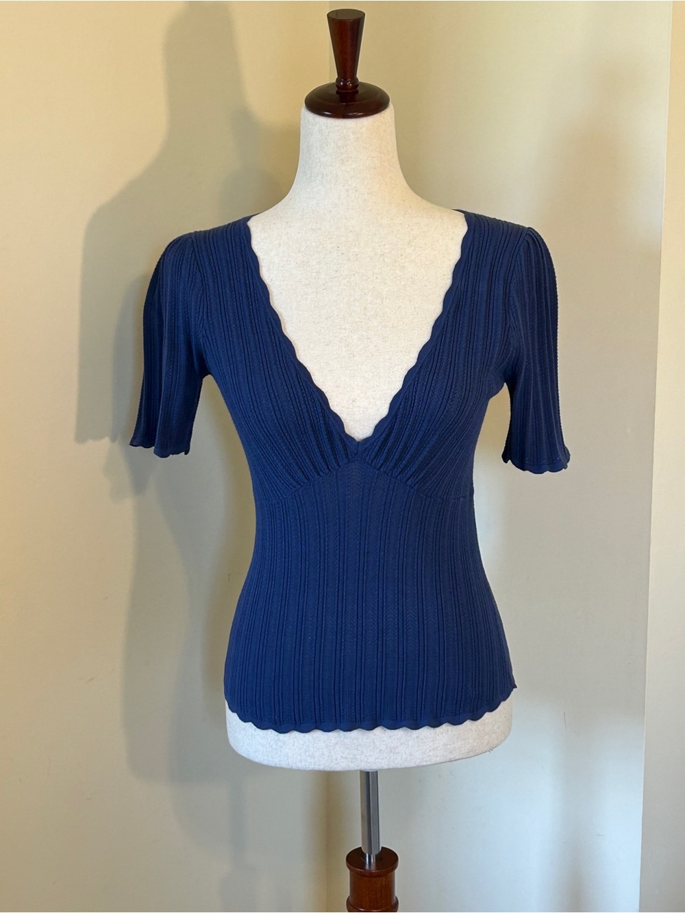 NWT Sézane CLOE Washed Blue Fancy Knit V-Neck Top 🇫🇷!! - Picture 6 of 9